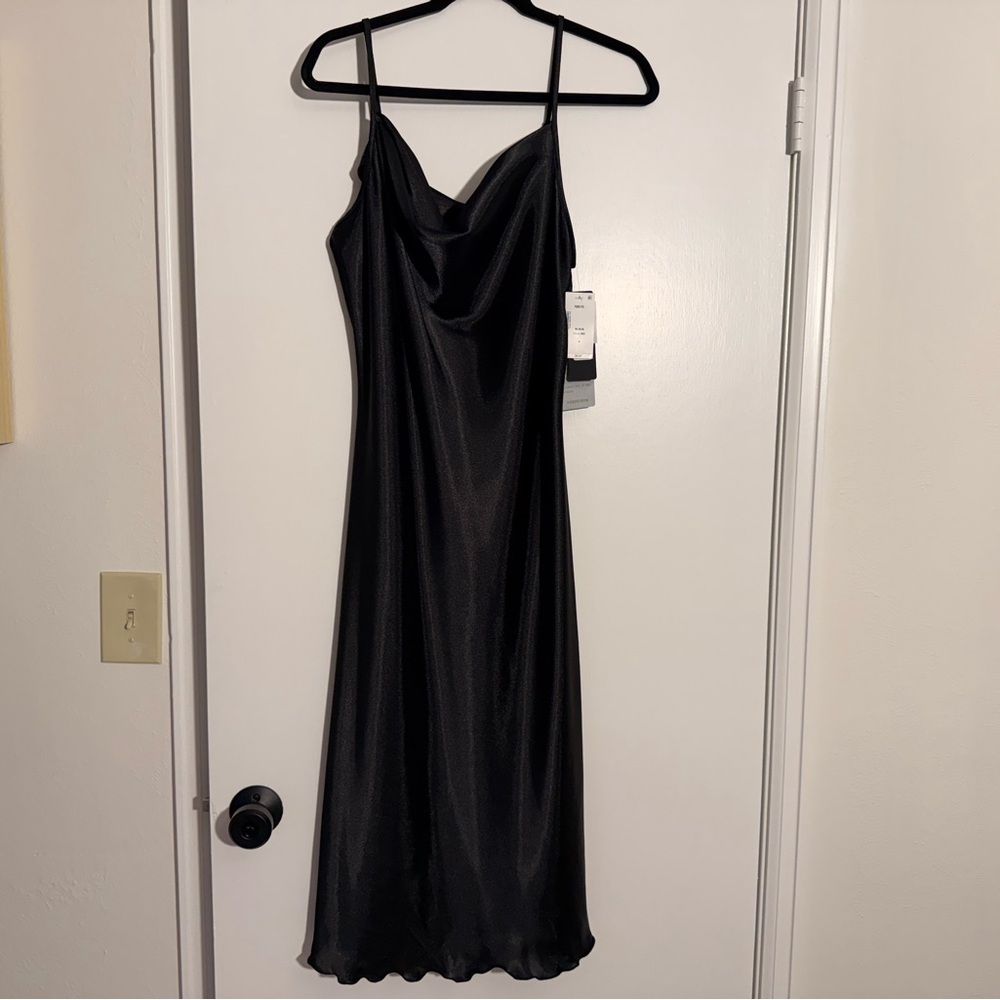 bebe Black Satin Midi Dress